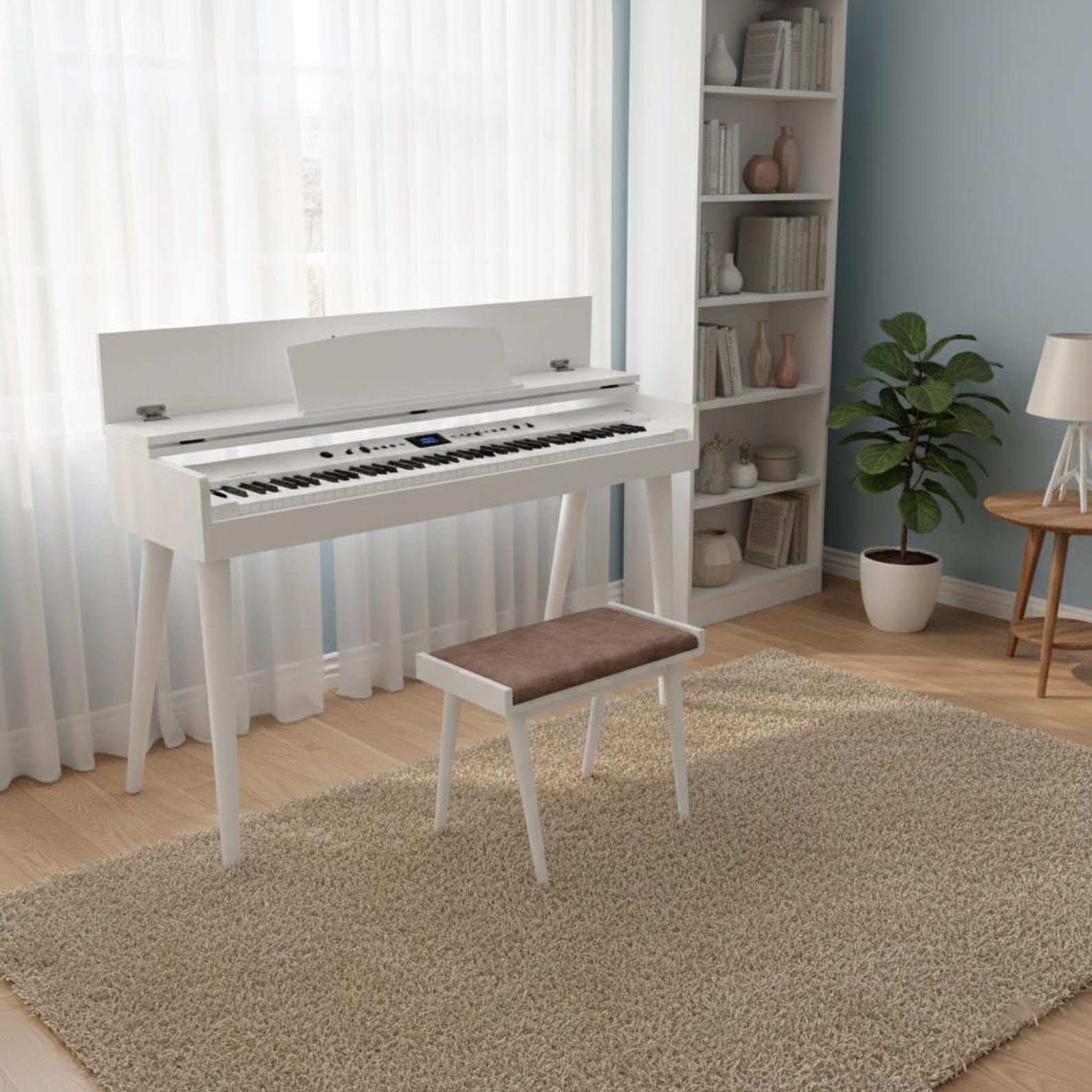 Key Board Mdf Mid-century Modern Piano Stand – Mdf Wood Keyboard Table, Minimalist ...