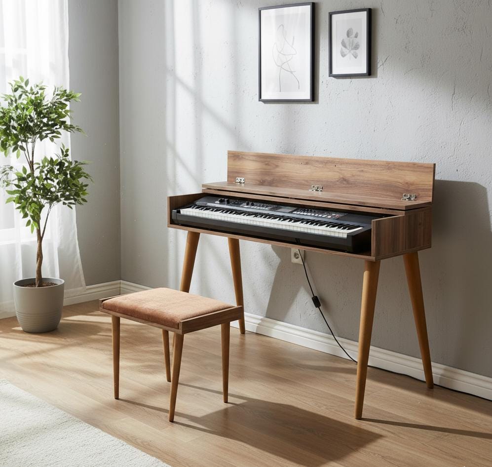 Mid-century Modern Piano Stand – Mdf Wood Keyboard Table
