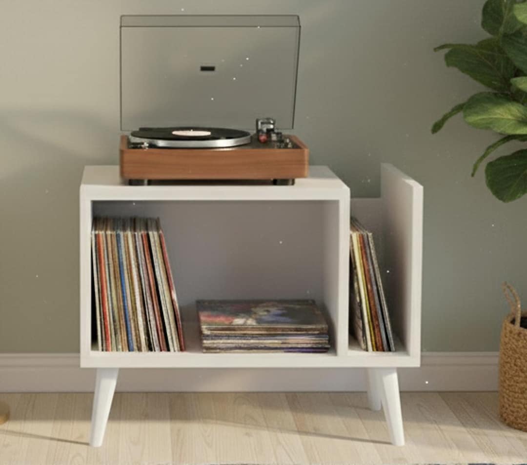 Large Vinyl Record Stand – Contemporary Turntable Table With Ample ...