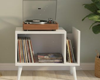 Large Vinyl Record Stand – Contemporary Turntable Table with Ample Storage