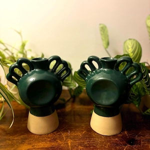 Vintage Anthropologie Dark Teal Peacock Bud Vases (Set of Two) image 1