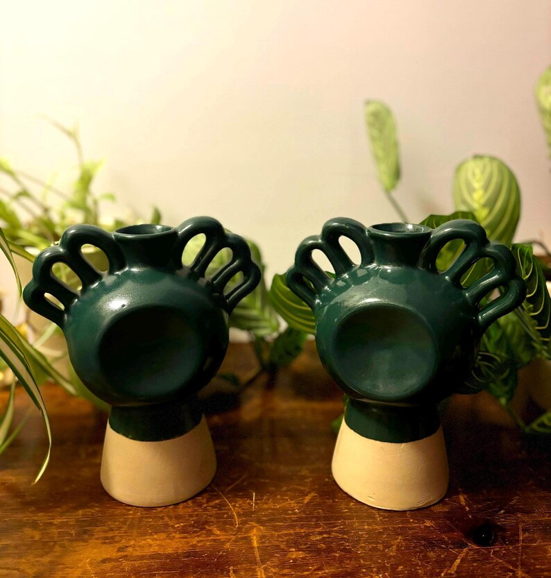 Vintage Anthropologie Dark Teal Peacock Bud Vases (Set of Two) image 1