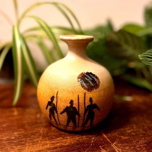Vintage Michael Schlyer Pottery Vase: Southwestern Warrior Design