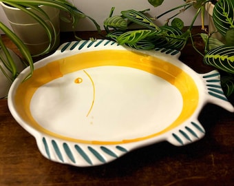 Vintage Caleca Color Blocks Blue & Yellow 15” Fish Platter