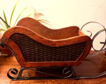 Vintage Wood, Wicker & Wrought Iron Sleigh