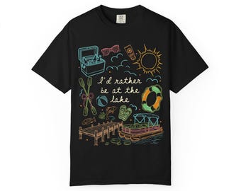 Camiseta "Prefiero estar en el lago" / Ilustración de flotador para bote de muelle "Vida en el lago"