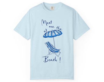 Camiseta con sombrilla y silla de playa "Encuéntrame en la playa" / Camiseta costera de verano