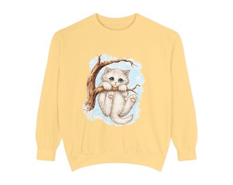 Sudadera con gatito pastel / Gato dibujado a mano en una rama