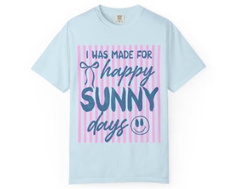 Camiseta Happy Sunny Days / Rayas rosas Smiley Beach Vibes