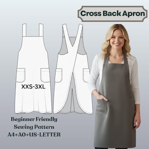 Cross Back Apron Sewing Pattern PDF: Women's Pinafore with Pockets (XXS-3XL Digital Download)