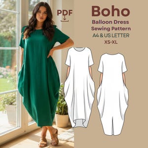 Boho Dress Sewing Pattern (PDF), XS-XL Boho Linen Dress Women