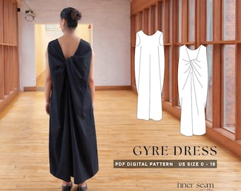 Gyre-jurk pdf naaipatroon en zelfstudie | Origami midi-a-lijnstijl met strik op de rug | VS 0-18 | Digitale download