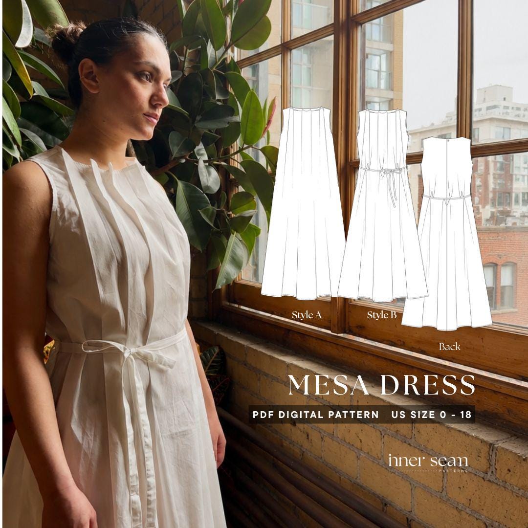 Mesa Pattern Mesa Dress PDF Sewing & Pattern Tutorial | Sleeveless Pleated Neck A ...