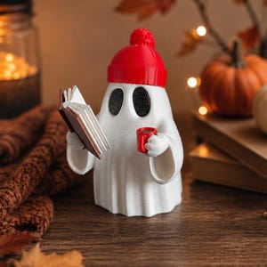 Cozy Reading Ghost Shelf Buddy | 3D Printed Bookish Ghost Decor | Cute Fall Bookshelf Decor | Reader Gift | Spooky Book Lover Decor