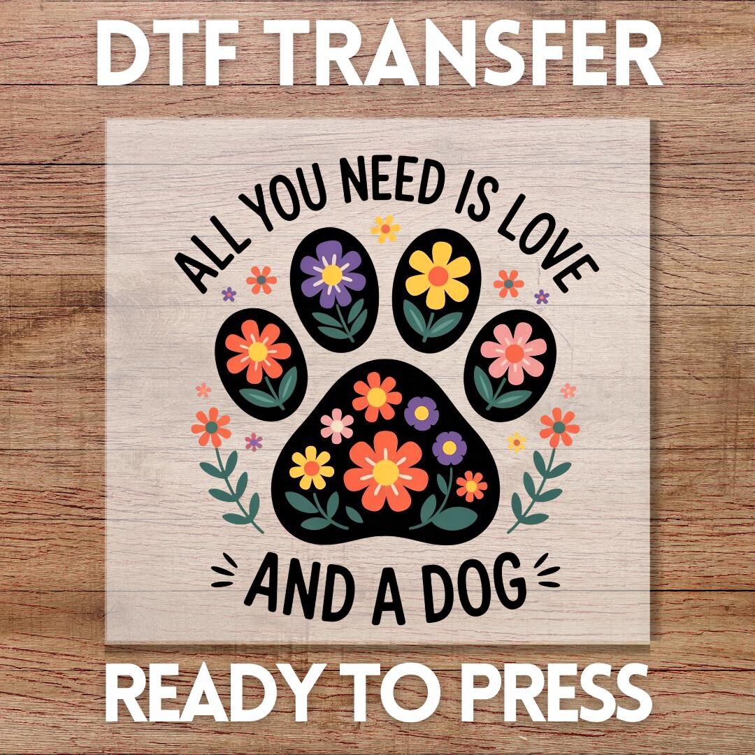 Floral Paw Print DTF Transfer, Ready to Press Boho Dog Lover Shirt ...