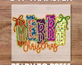 Coquette Merry Christmas DTF Transfer, Ready to Press Holiday Iron-On Decal