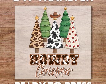 Santa Howdy Christmas Tree DTF Transfer, Ready to Press Retro Vintage Design