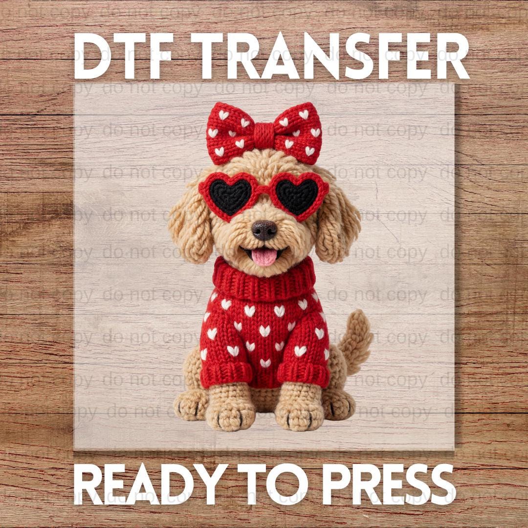 Yarn Crochet Dog Valentine DTF Transfer, Puppy Love Ready to Press ...