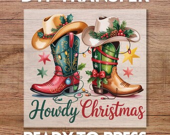 Howdy Christmas DTF Transfer, Ready to Press Western Xmas Iron-On Decal
