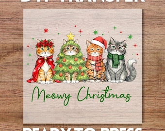 Meowy Christmas DTF Transfer, Ready to Press Cute Cat Funny Pet Design