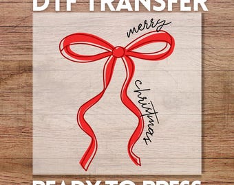 Merry Christmas Coquette Bow DTF Transfer, Ready to Press Holiday Design