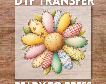 Patchwork Flower DTF Transfer, Ready to Press Autumn Fall Shirt Design