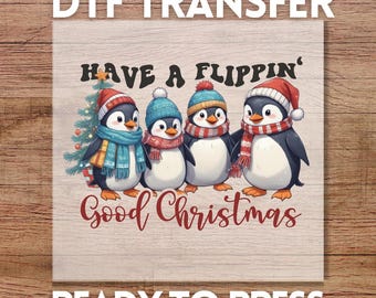 Christmas Penguin Family DTF Transfer, Ready to Press Holiday Shirt Design
