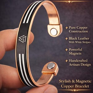 Bracciale magnetico in rame puro per uomo e donna – Bracciale rigido regolabile in rame, gioiello unisex con motivi