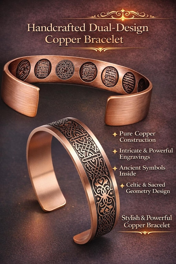 Men Women Copper Cuff Bracelet Protective Prayers
