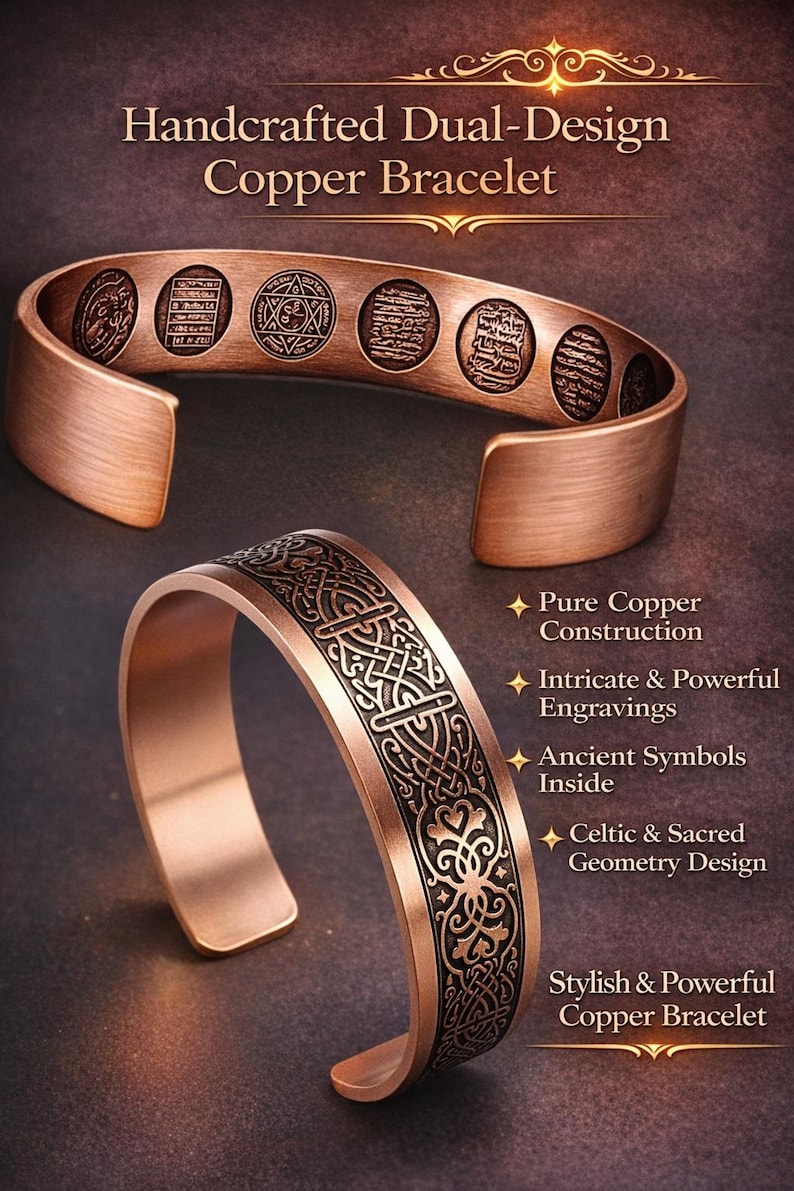 Brazalete de cobre para hombre y mujer con oraciones protectoras imagen 1