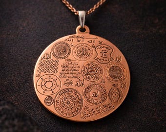 Naszyjnik z miedzianym medalionem i modlitwą, ochronny amulet, unisex