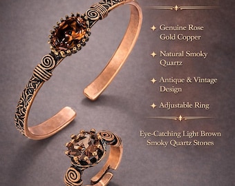 Zultanite Copper Jewelry Set – Handmade Adjustable Ring and Cuff