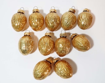 Vintage Set of 11 MSE Martha Stuart Collection Glass 2.5" Gold WALNUT Ornaments / Retro Christmas Decor