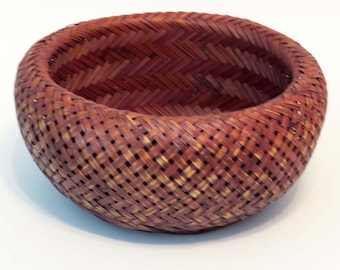Vintage Split-Bamboo Ikebana Basket: Double-Woven Asian Decor (12 inch x 5.5 inch)
