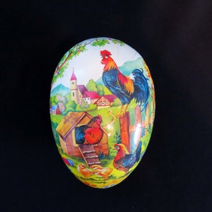 Vintage Large German PAPER MACHE EGG - Easter Rooster/Chicken Theme / 6" Egg & 4" Egg made by Nestler Company early 1990's