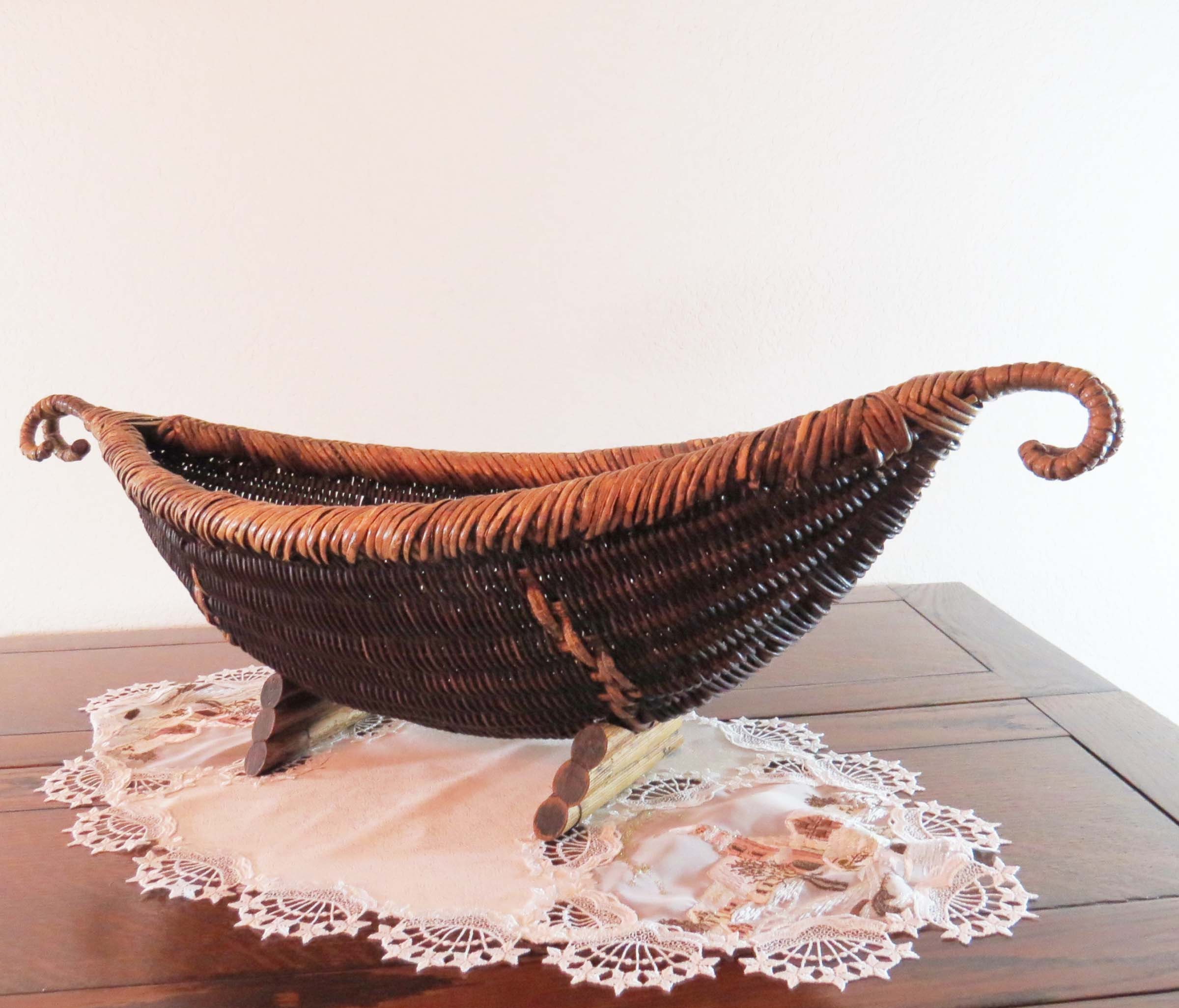Vtg. Primitive BOAT SHAPED BASKET from HandWoven Split Etsy
