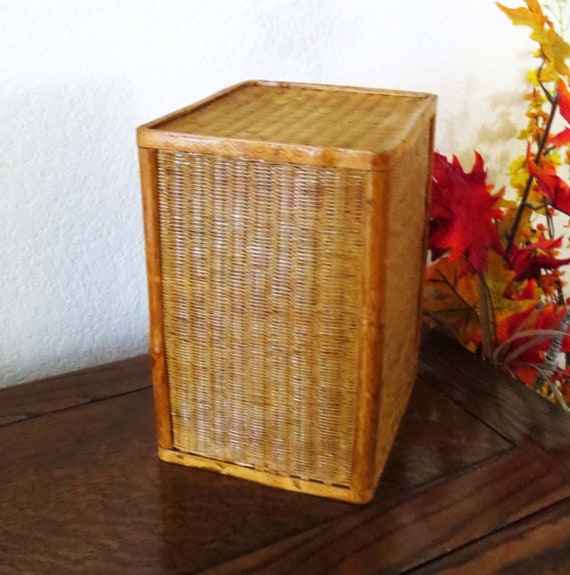 RARE Vtg Mid Century Modern Woven Wicker Trinket … - image 3