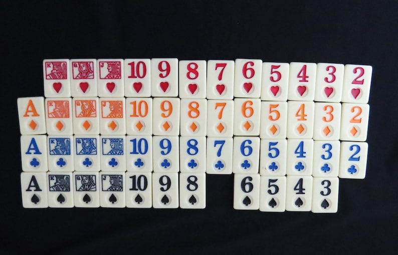 3 Missing Cards /& no Jokers Vintage Set of Rare PLAYING CARD TILES with 49 Cards 1.5 Long x 1 Wide x .25 Deep