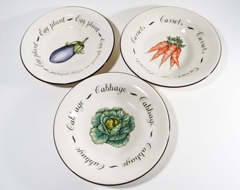 FRANCISCAN MEDLEY VEGETABLE 10.25" Pasta Bowls - Set/3 Cabbage, Egg Plant & Carrot Bowls - Made in England 1995