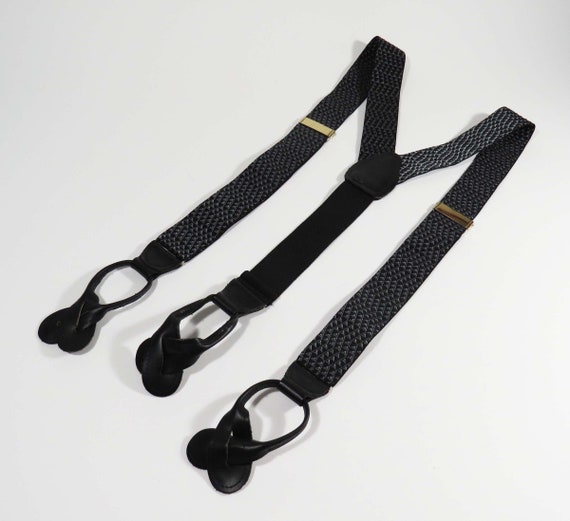 Vintage Black & SILVER TRIANGLE Ribbon SUSPENDERS… - image 1