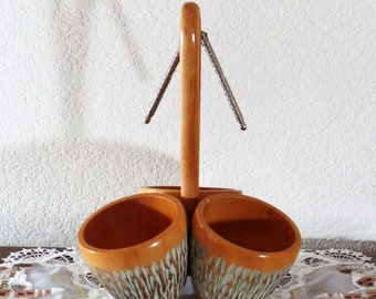 1950's ALDO TURA Hand Carved Nut Dish - Macabo, Italy / Mid-Century Modern, 14" Tall with 3 Wood Bowls / MCM Art Deco - Boho Chic Decor
