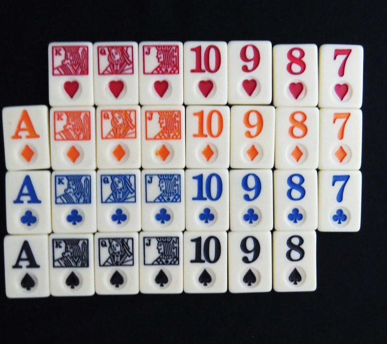3 Missing Cards /& no Jokers Vintage Set of Rare PLAYING CARD TILES with 49 Cards 1.5 Long x 1 Wide x .25 Deep
