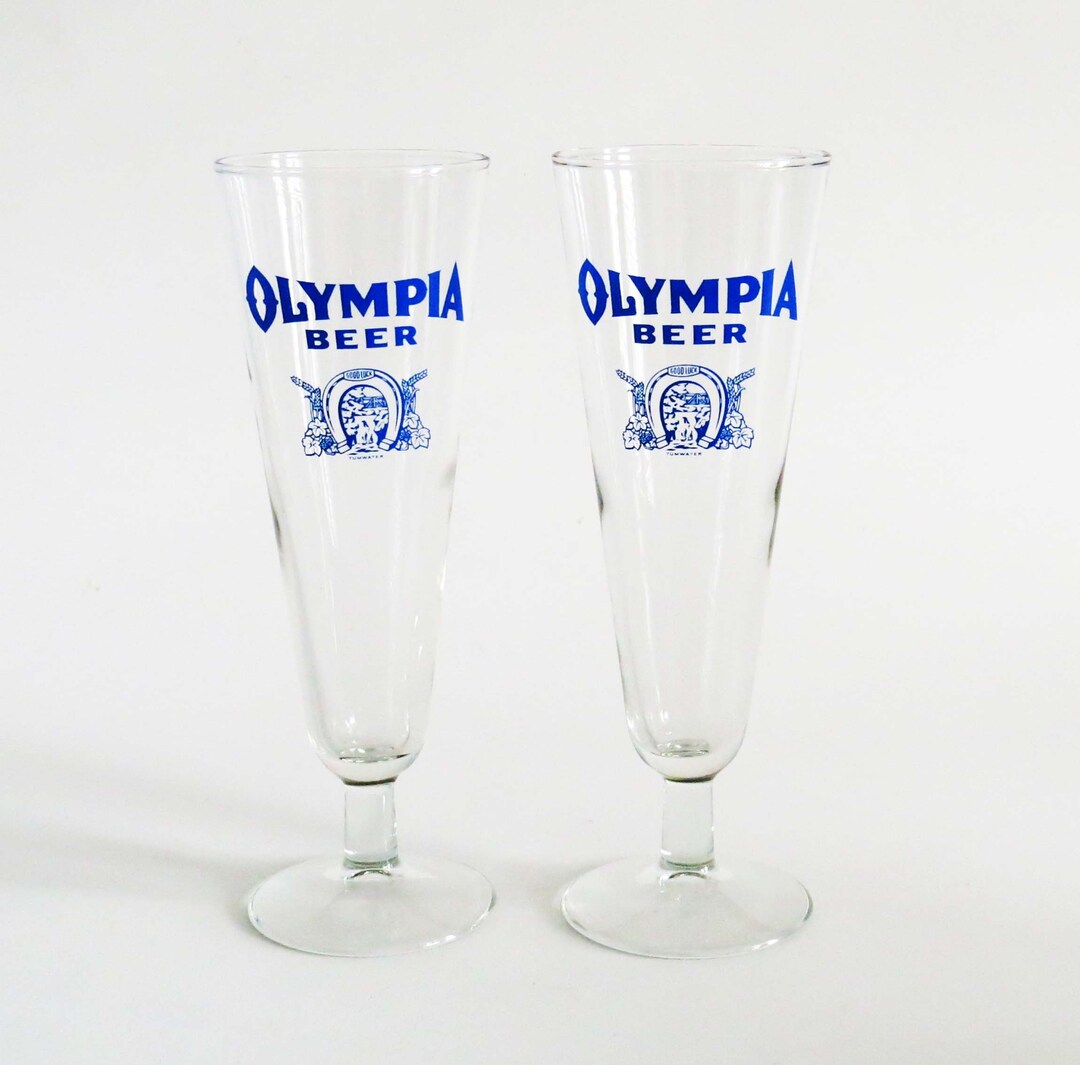 Rare Vintage OLYMPIA PILSNER BEER Glasses Set of 2 Pilsner Beer Glasses ...