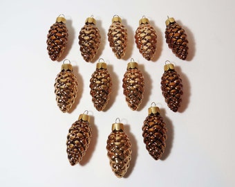 Vintage Set/12 MSE Martha Stuart Collection Glass 4" Gold PINE CONE Ornaments / Retro Christmas Decor