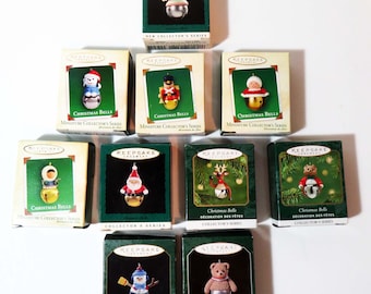 Vintage Hallmark KEEPSAKE "CHRISTMAS BELLS" Ornament Collection - Set of 10 mini ornaments in boxes 1995-2005 Christmas Tree Decor Ornaments