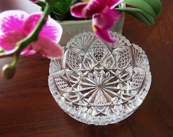 ABP American Brilliant Cut Crystal Candy Bowl: Sawtooth Edge, Fan & Pineapple Pattern