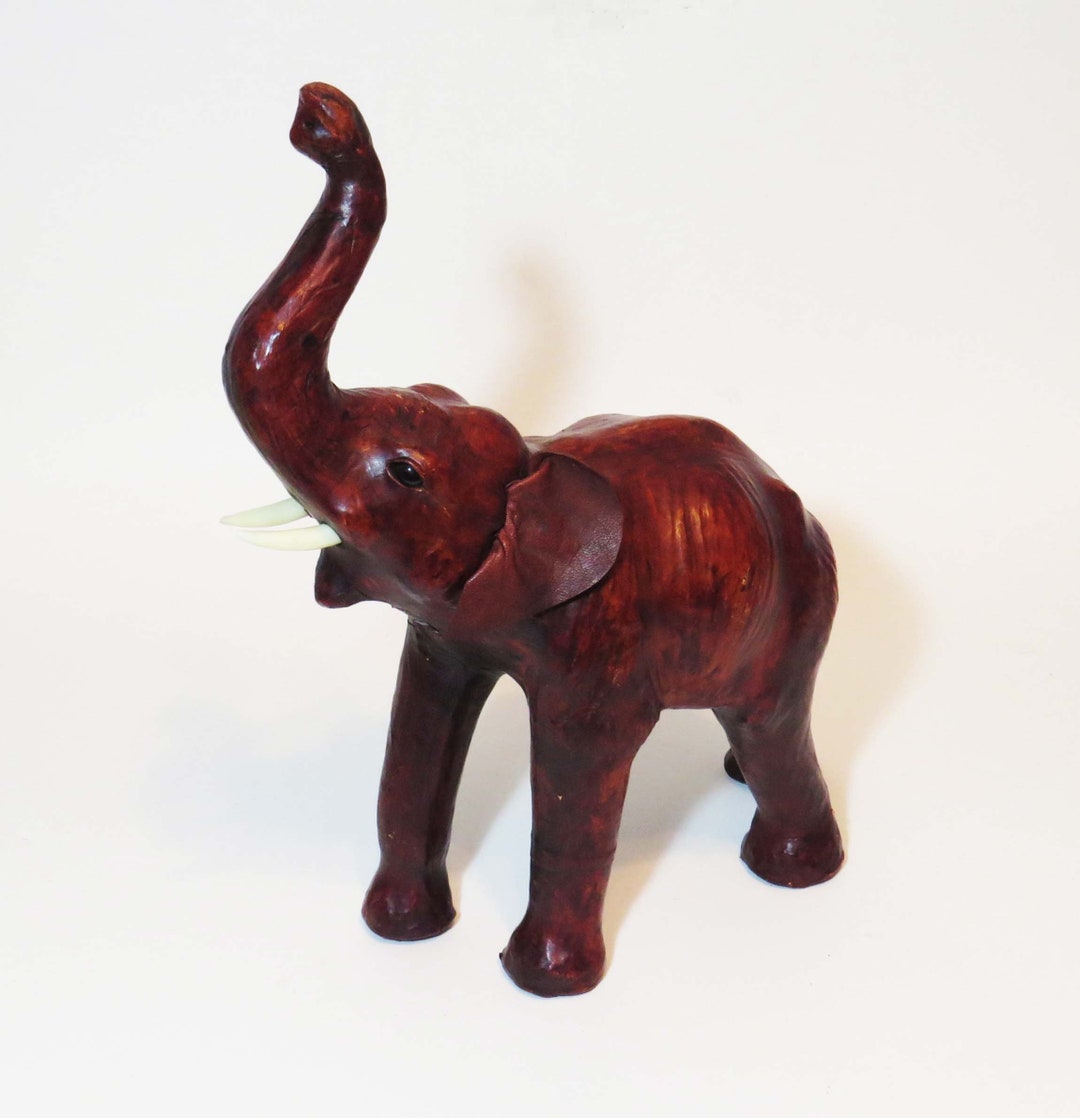 Vintage 23 Long, Leatherwrapped good Lucklucky Elephant TRUNK UP ELEPHANT Statuefigurine