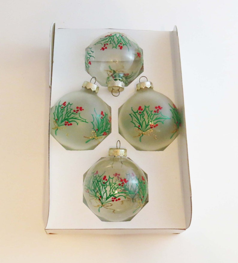 Vintage RAUCH FROSTED GLASS Ornaments Holly w Red Berries / Etsy