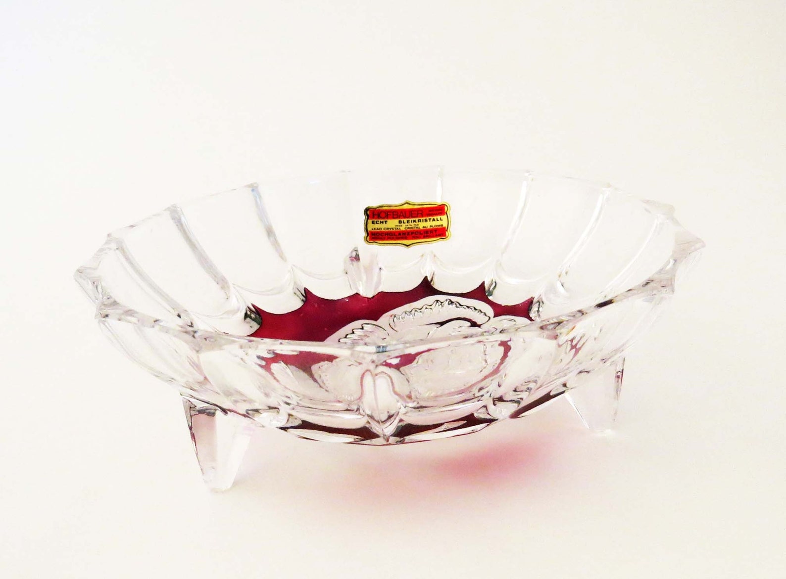 Vintage HOFBAUER GERMAN LEAD Red Crystal Candy Dish on Three Etsy