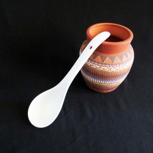 Vintage 9&quot; WHITE CERAMIC SPOON Ladle with Hole in Handle / 9&quot; Long Ceramic Pottery Replacement Tureen Ladle - Spoon